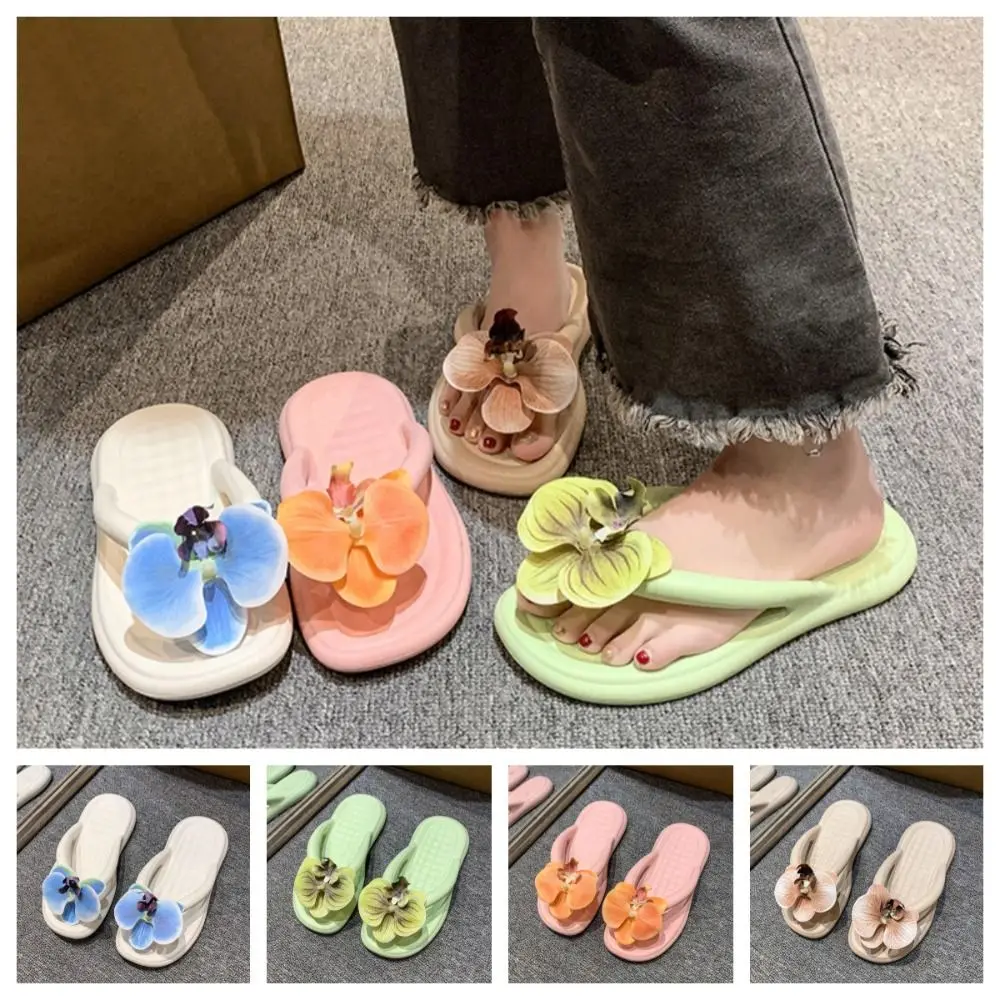 Casual EVA Flower Flip Flops Clip Toe Waterproof Butterfly Orchid Thong Sandals Non-Slip Soft Vacation Beach Slippers Outdoor