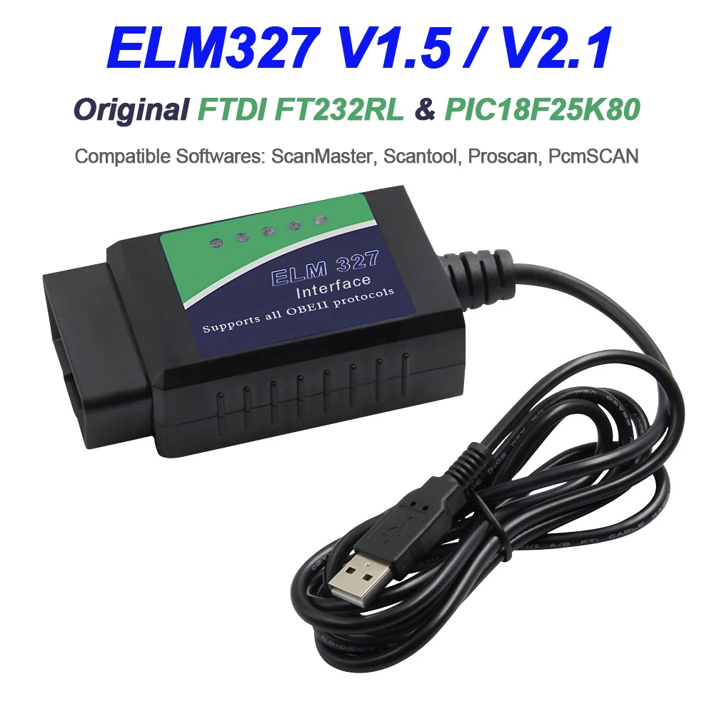 

ELM327 V1.5 V2.1 FTDI FT232RL PIC18F25K80 OBDII автомобильный диагностический инструмент считыватель кодов для Windows 7/8 OBD2 сканер для ScanTool