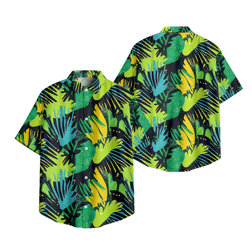 Men's Loose Fit Casual Short Sleeve Shirt Tropical Beach Summer Hawaiian Shirt Palm Tree Island Boat Pattern Button Down Shirt