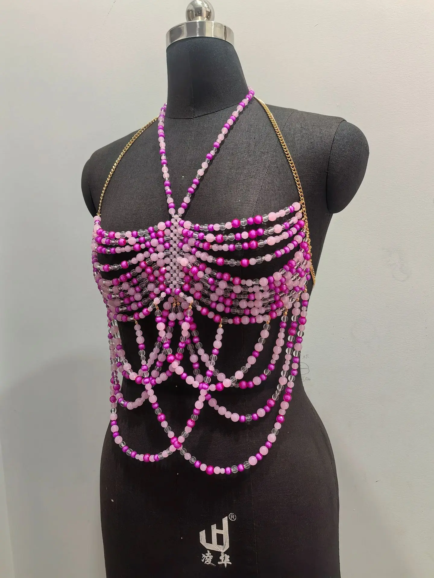 Handmade Colorful Bead Top, Spicy Girl, Color Matching Bead Vest, Fashionable And Sexy Necklace, Chest Chain, Integrated Chain