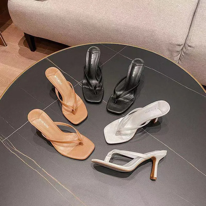 

Women Slippers Fashion Square Toe Open-toe Sandals 2026Summer Pinch Toe High Heeled Sandals for Women Flip-flops Sandalias Mujer