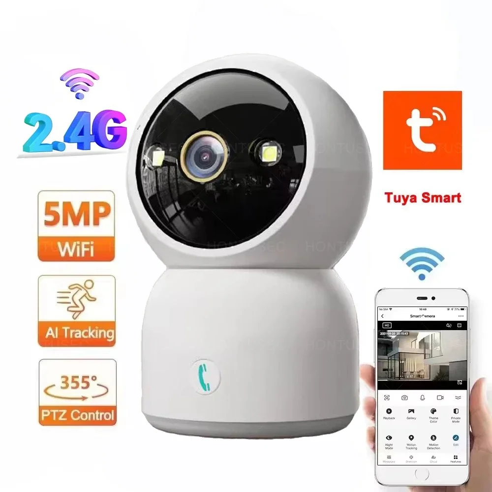 Tuya Smart Life Click to Call WiFi Camera 5MP IP PTZ Indoor Camera Ai Motion Detection Two Way Audio Security Camera System