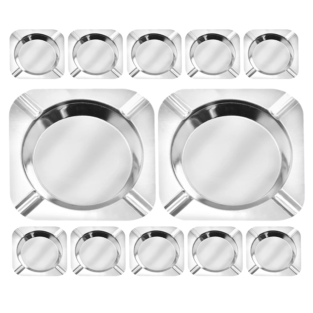 

12pcs Stainless Steel Ashtray Square Design Easy Clean Modern Decorative For Home Hotels Internet Cafes Outdoor Office