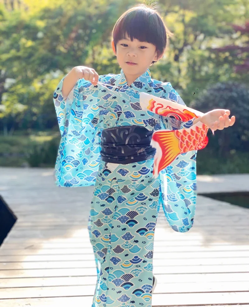 Традиционное японское детское кимоно с поясом, торжественное летнее платье юката для мальчиков, детские костюмы для косплея, одежда для фотосессии