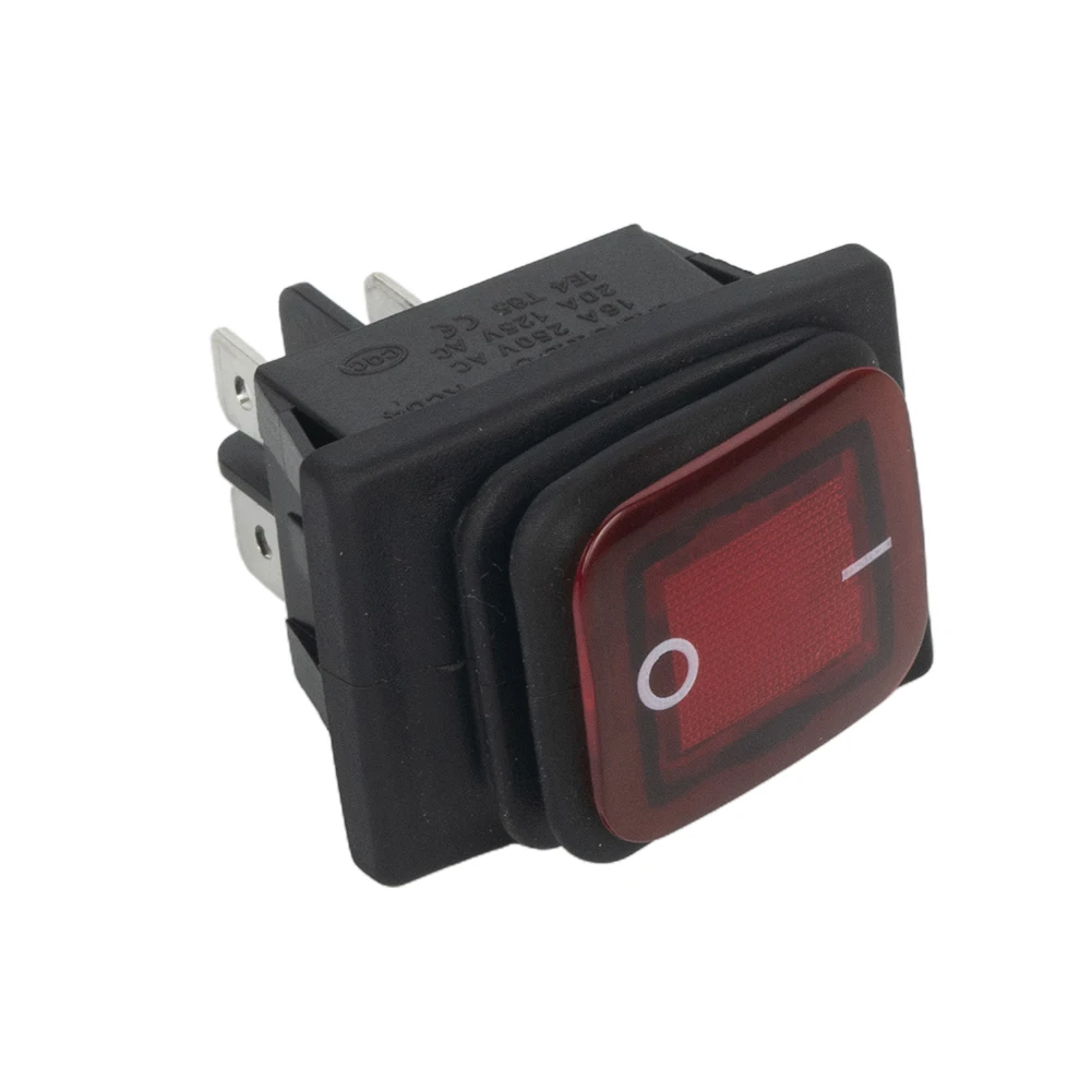 IP67 Waterproof Rocker Switch, Rectangular Design, Red Illuminated On/Off Button, 20A DPST, Prevent Dust and Water