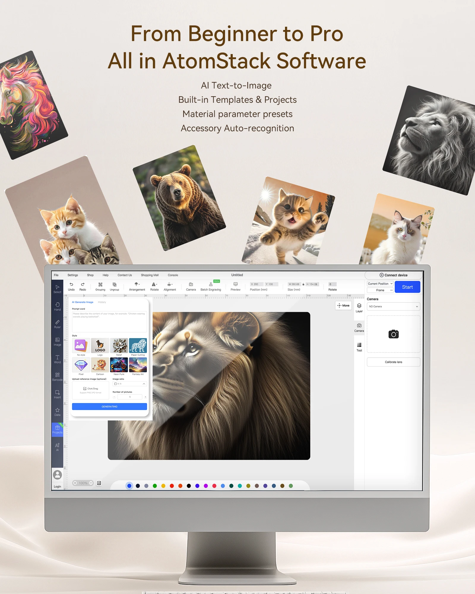 AtomStack Atelier L1 draagbare 10W diodelaser blauw lichtmarkeermachine klasse 1 120 * 120 mm voor hout leer stof metaal acryl