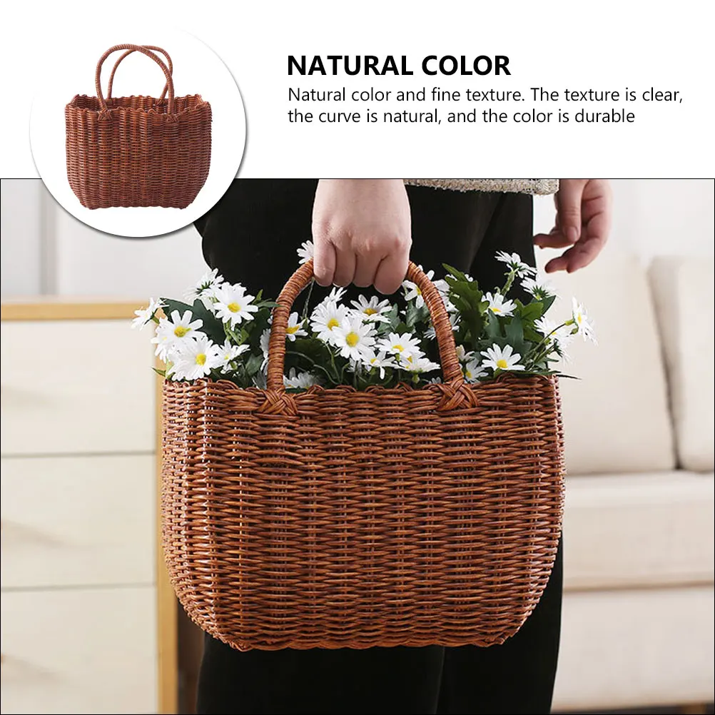 

Premium Plastic Handwoven Tote Multifunctional Container Flower Holder Durable Picnic