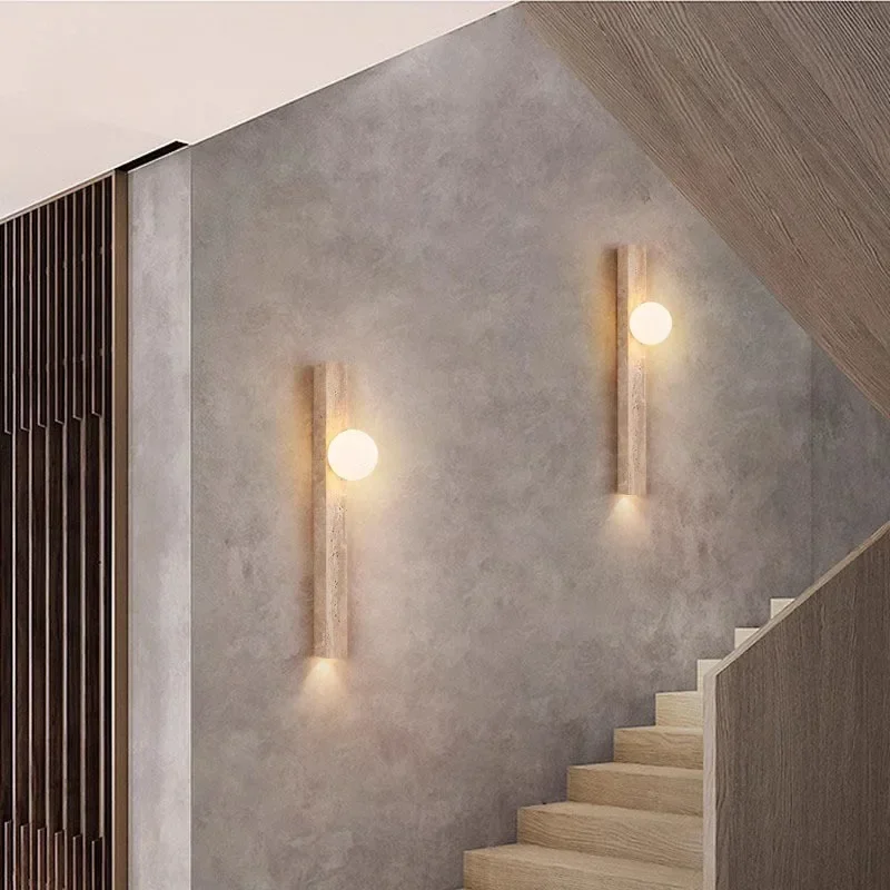 

Japanese Wabi-sabi Style Yellow Cave Stone Long Wall Lamp Retro Creative Staircase Corridor Entrance Lamp Bedroom Bedside Lamp