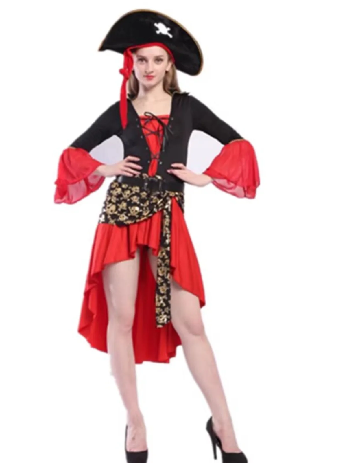 Costume da Halloween per adulti Caraibi Fem Vestito da pirata Ja Sparrow Dance Par Masquerade Fibra di poliestere Ladies Faion