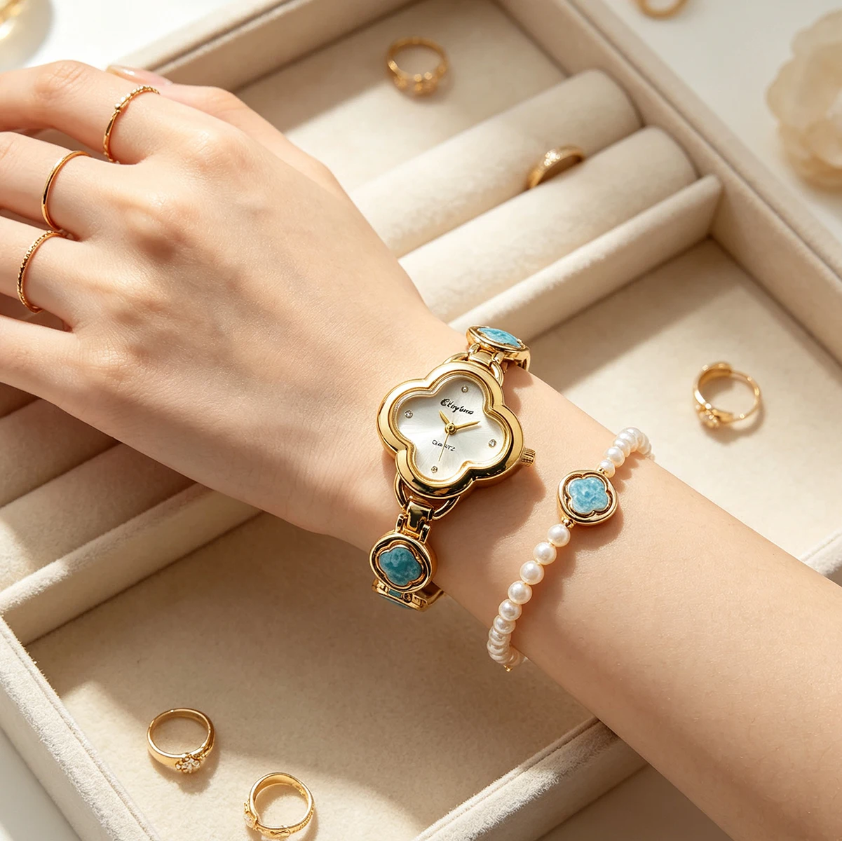새로운 스타일의 스톤 소재 네잎 클로버 여성용 시계, - Stones Watches & Jewelry In Sweden Ab 리뷰 및 가격