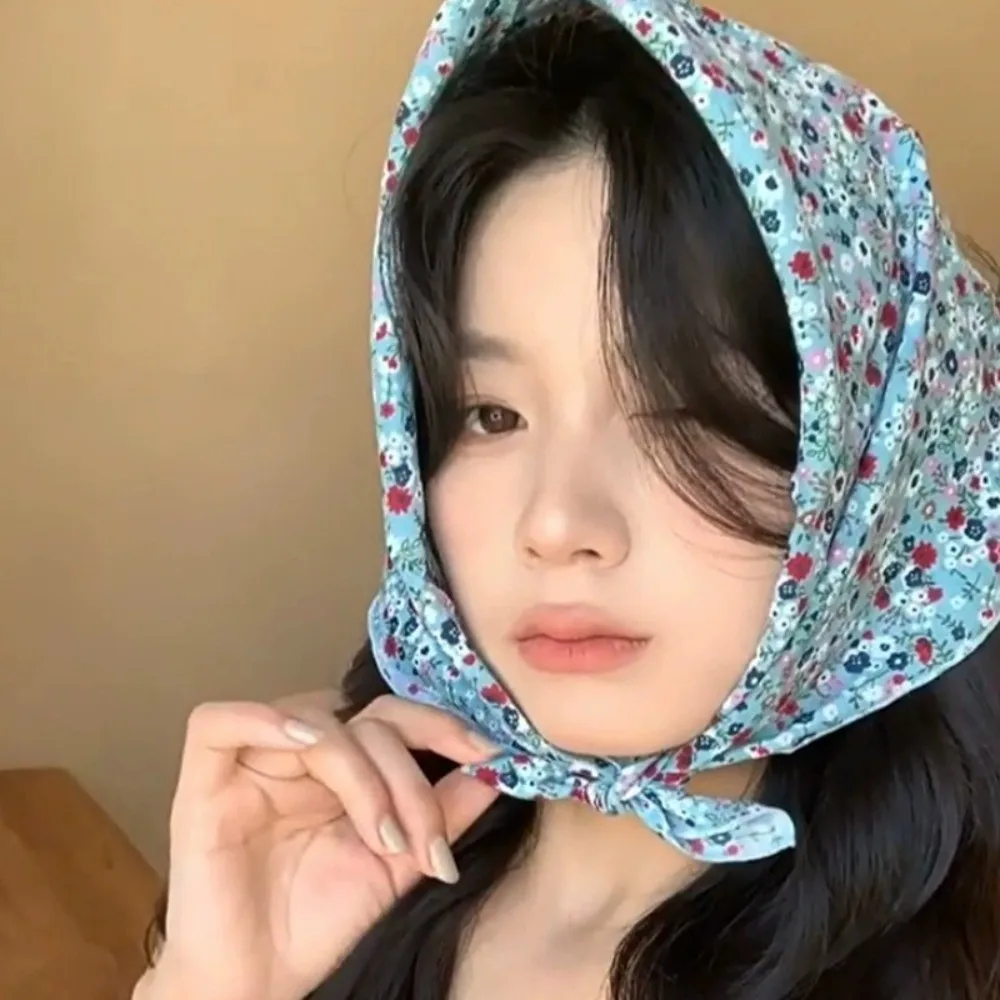 

3pcs/set Thin Fabric Floral Neck Scarf Korean Style Elegant Printed Headscarf Hair Band Turban Flower Square Headband