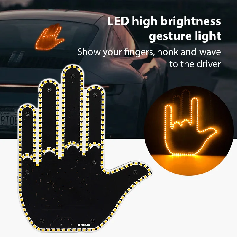 

LED Car Finger Light Road Rage Signs Middle Finger RGB Gesture Light Funny USB Auto Interior Light Car Accessories With Remote