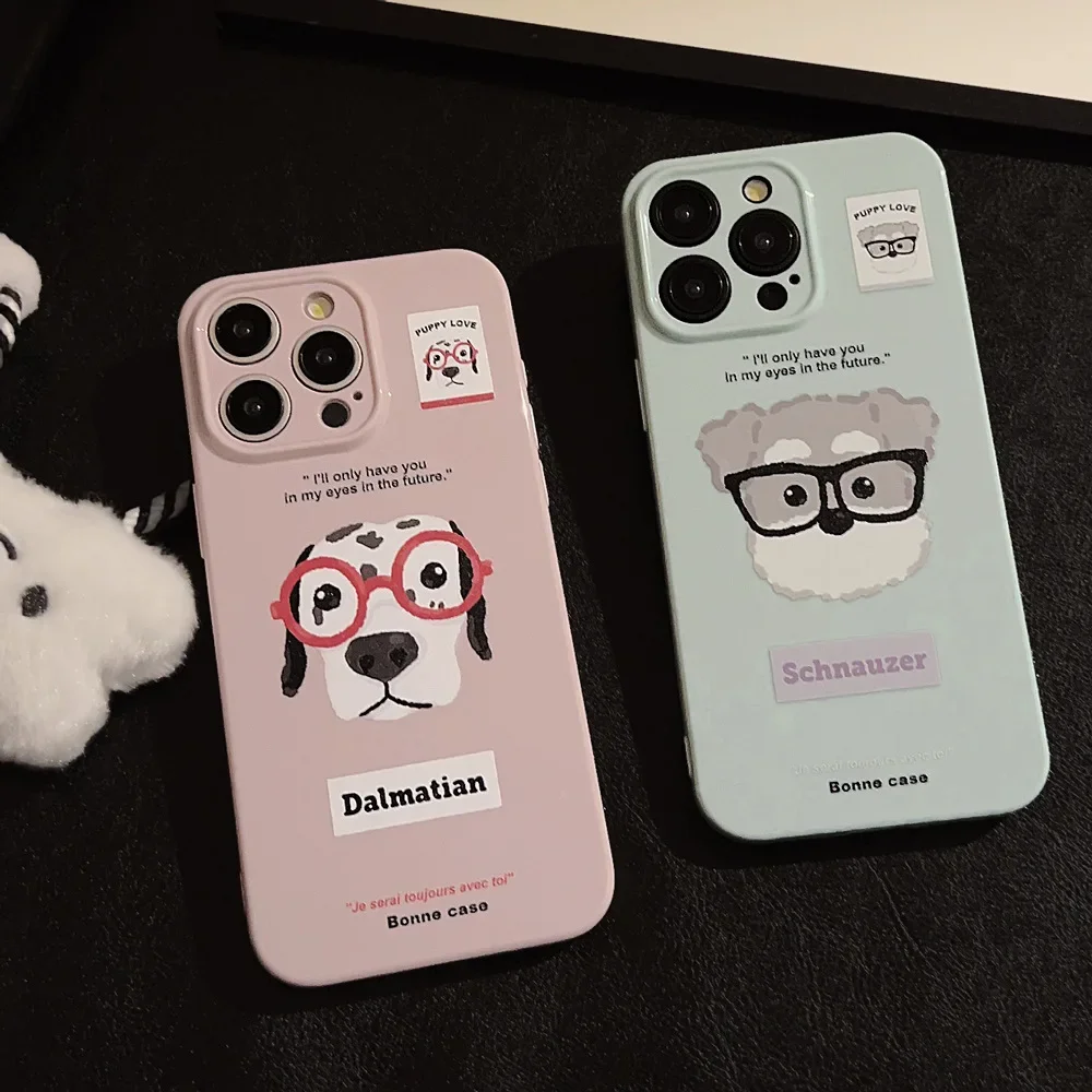 Funny Schnauzer puppy Dalmatian dog Phone Case For iPhone 16 15 14 13 12 11 Pro Max 16 Plus Case Cute Cartoon shockproof Cover