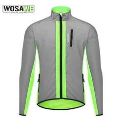 WOSAWE High Visibility Cycling Jacket Windproof Night Glowing Running Waterproof Reflective Bike Jacket Men Winter Windbreaker