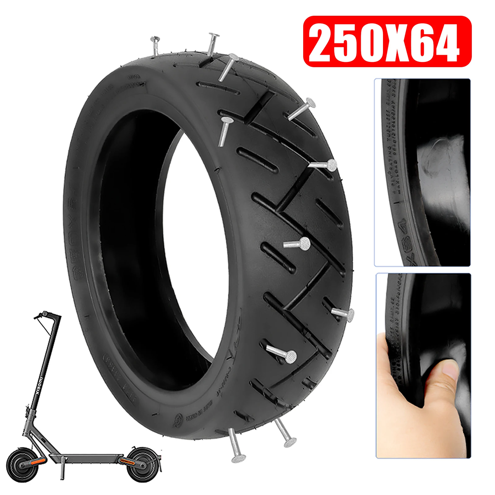 10 Inch 250x64 Vacuum Self-repairing Tyre For Xiaomi Electric Scooter 4 Ultra Tubeless Rubber Tyre Built-in Self-repair Goo Glue