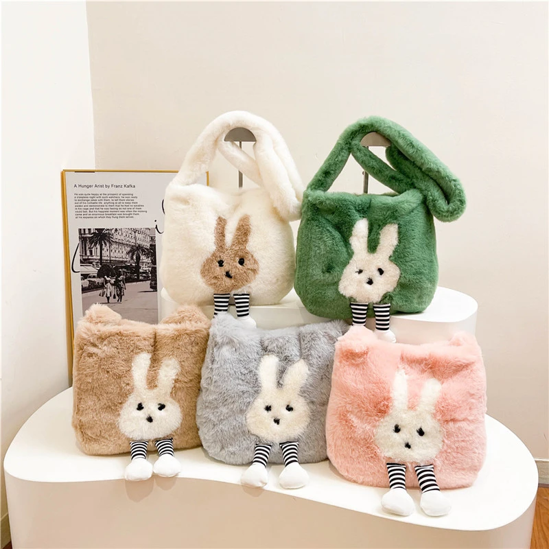

Корейская мода, зимний дизайн, милые плюшевые сумки с кроликом, мягкие пушистые сумки-тоут, большая сумка на плечо с героями мультфильмов для студентов