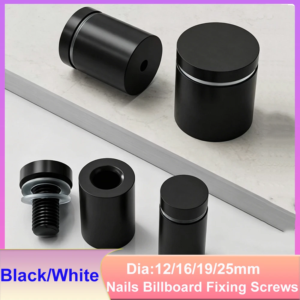 Black/White Stainless Steel Advertising Standoffs Pin Nails Billboard Fixing Screws Hardware Nail Glass Fasteners 12/16/19/25mm