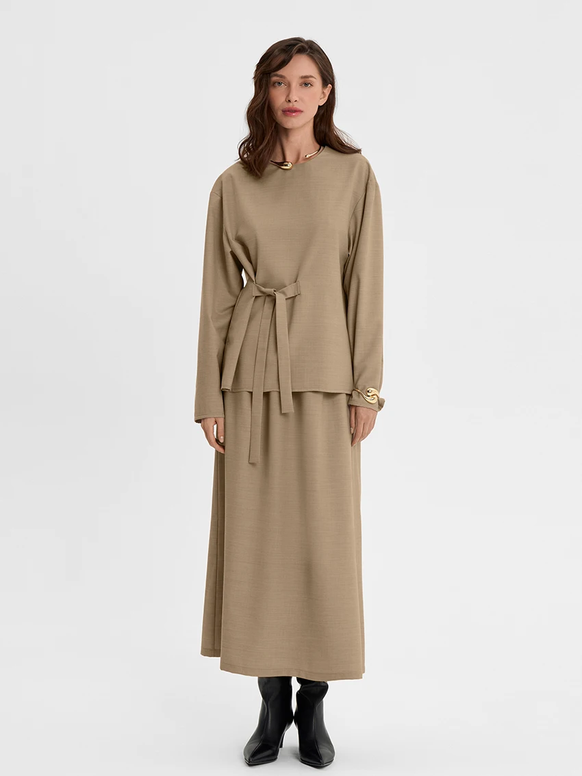 

Marthaqiqi повседневная женская одежда для сна, пижама с длинными рукавами, ночная рубашка с круглым вырезом, ночные рубашки на шнуровке, юбки, свободный женский комплект ночного белья