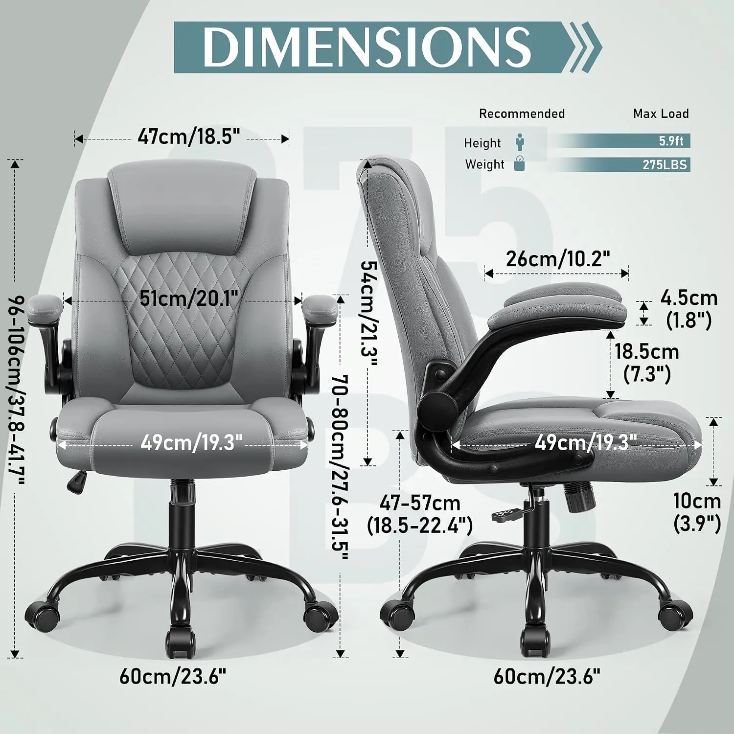 PU Leather Office Chair Ergonomic Back Support 360° Swivel Adjustable Armrests Wheels Small Desk Chair Short People, Customized