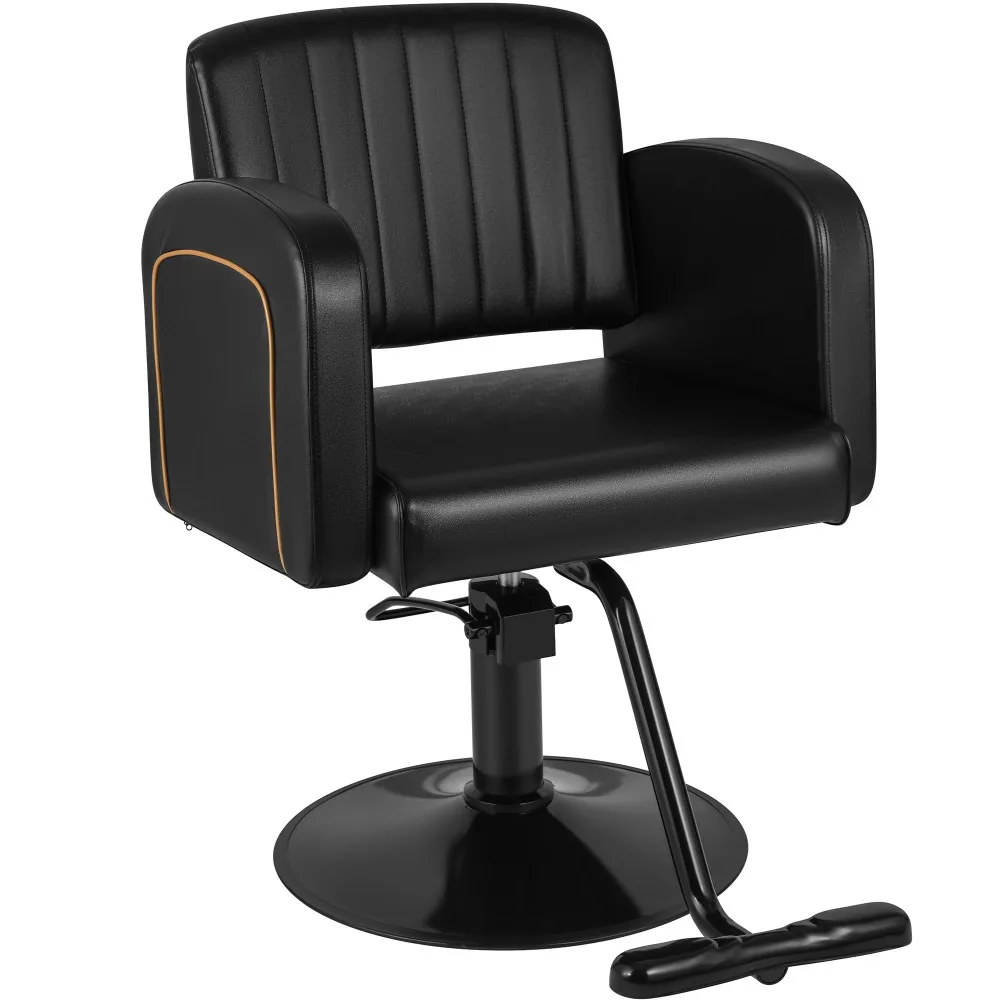 Salon Barber Chair, Hydraulic Hair Chair with 360° Swivel& Lift | All Black, Heavy Duty Base, PU Leather Cushion