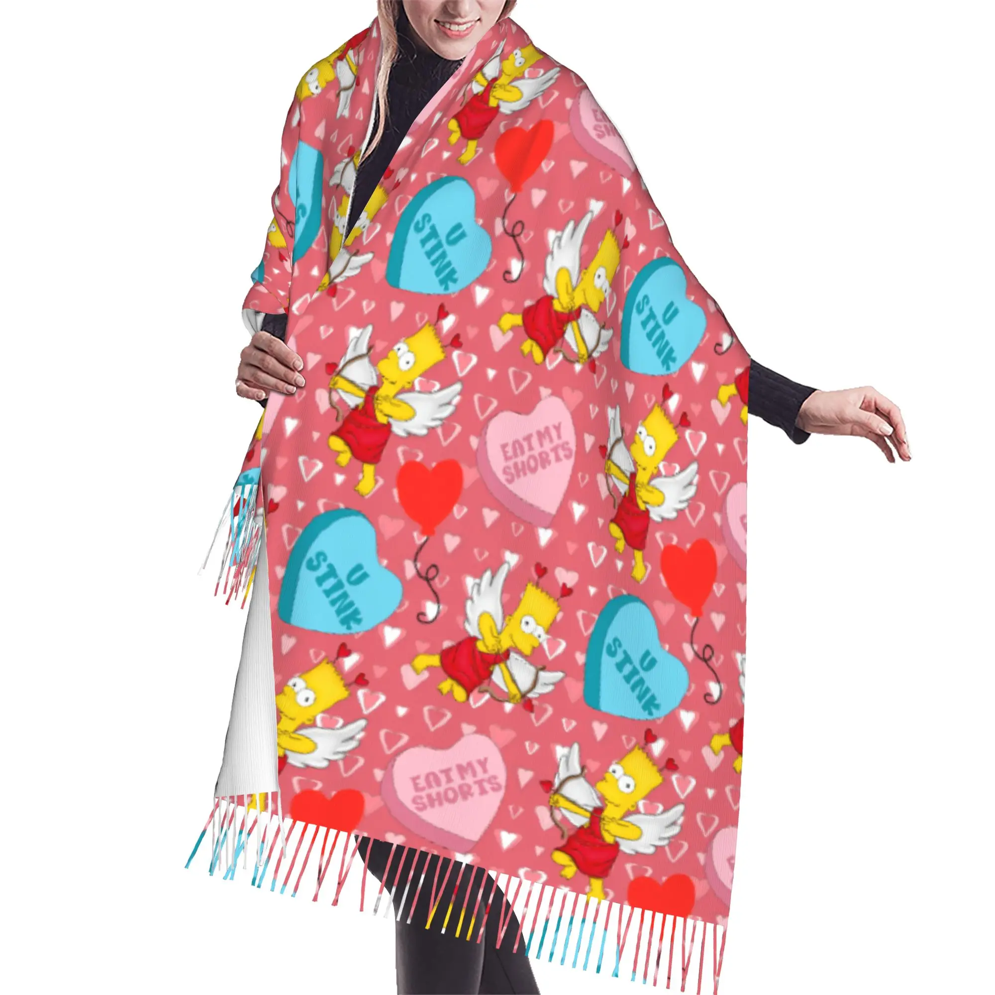 Custom S-Simpsonsed Cartoon Tassel Scarf Women Soft Homer Anime Shawl Wrap Female Winter Scarves