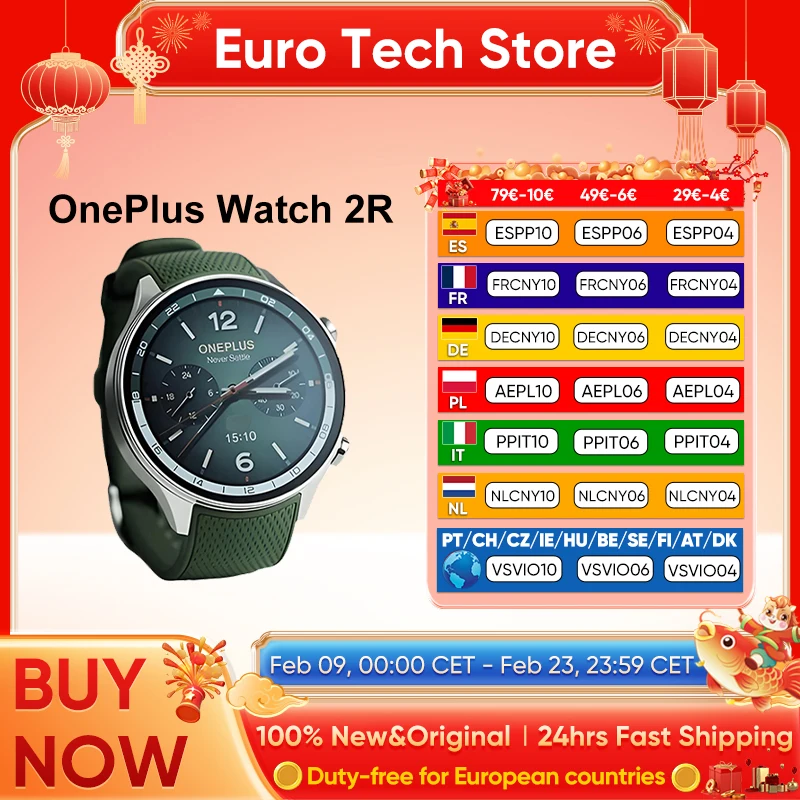 2024 Smartwatch OnePlus Reloj 2R Pantalla AMOLED de 1,43'' Snapdragon W5 Gen 1+ BES2700 100H de duración de la batería WiFi Wear OS por Google GPS