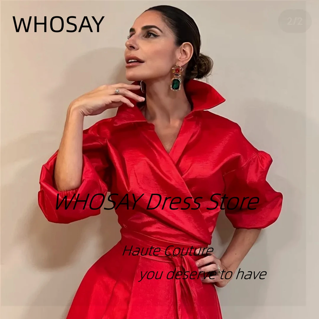 WHOSAY Customized High Low A Line Prom Dresses V Neck Half Sleeves Special Occasion Dress Saudi Arabia Women Party Gowns