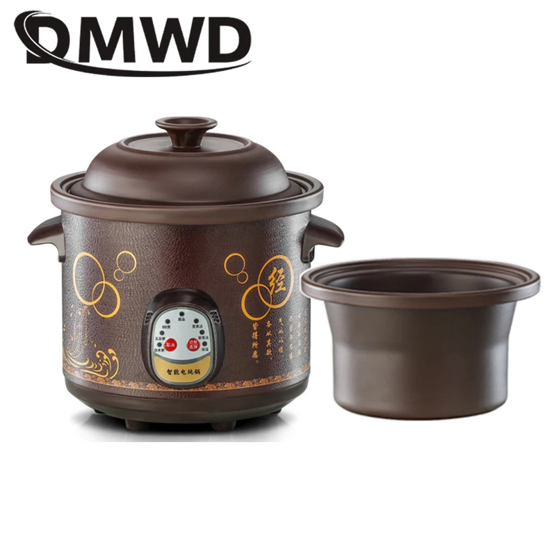 DMWD 1.5L Electric Mini Slow Cooker Stew Soup Porridge Health Pot Time Control Ceramic Baby Food Cooking Machine Meal Steamer EU