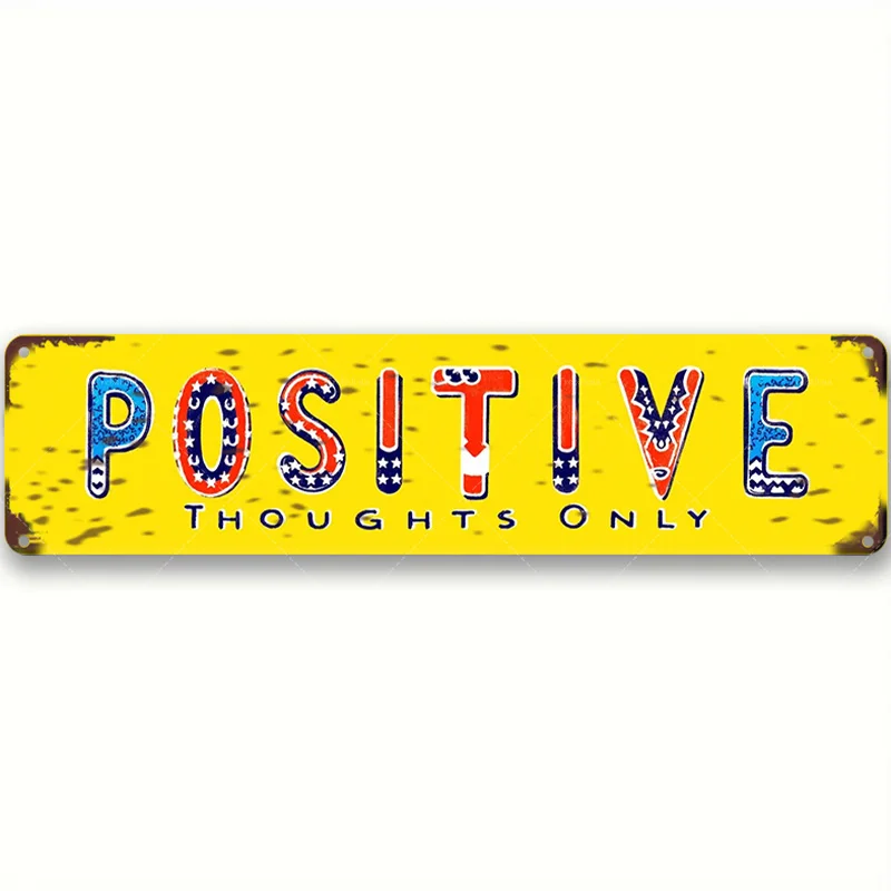 1 قطعة علامة معدنية، مقاس 4 × 16 بوصة "أفكار إيجابية فقط: لافتة معدنية على الطراز الوطني لديكور المنزل"