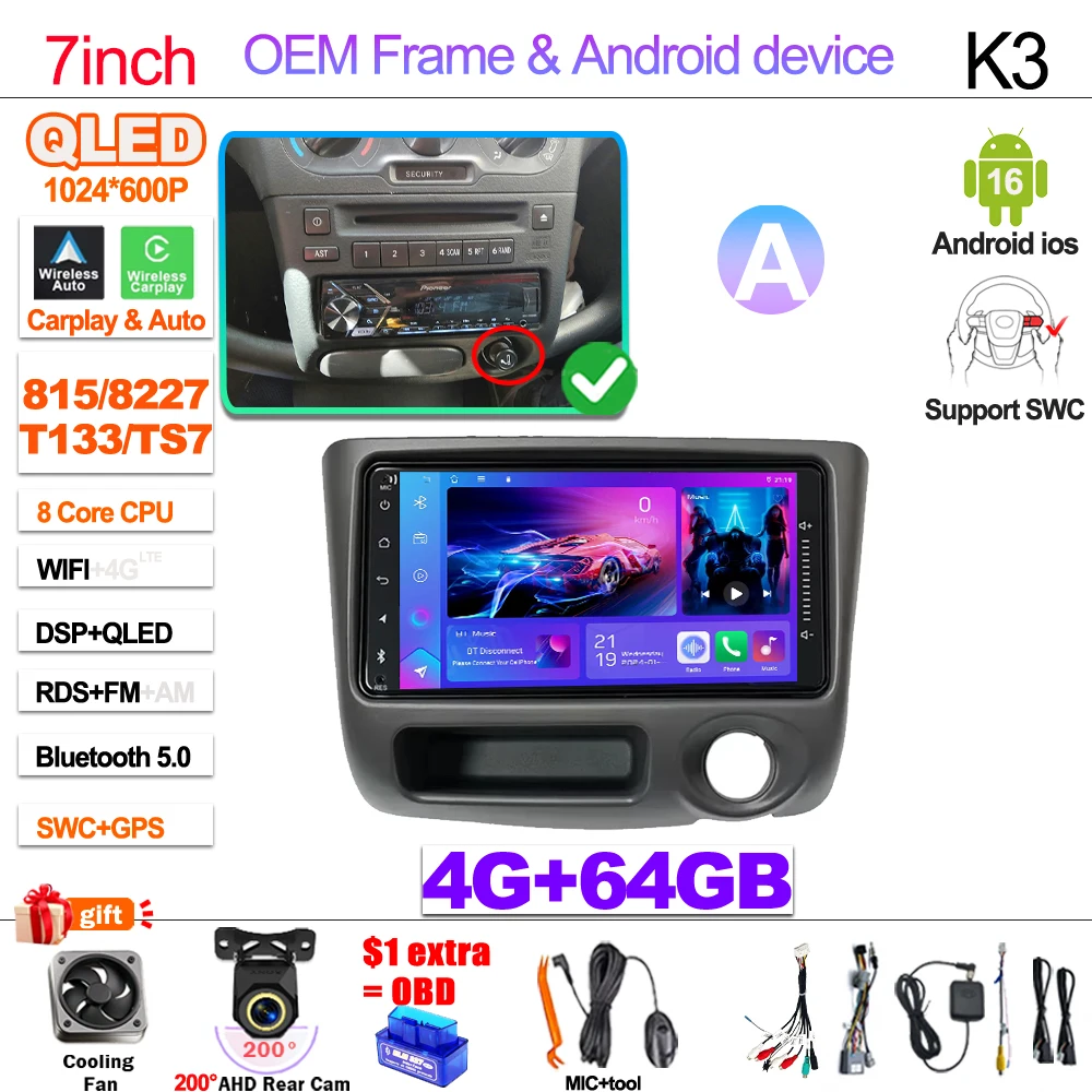 7“ 9” Android 16 Autoradio Voor Toyota Vitz XP10 Yaris Platz Echo 1999 2000 2001-2005 Multimedia Video Player Carplay GPS RDS