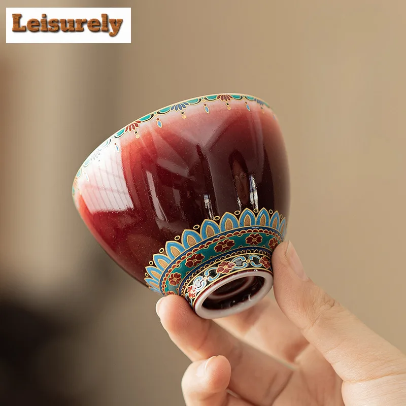 

120 мл Lang Red Glaze Dunhuang Treasure Flower Teacup Антикварная чайная чаша Набор чашек для дегустации чая Персональная чашка Jianzhan Master Cups