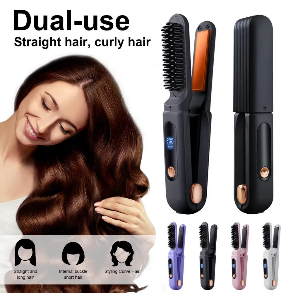 Frizz-free Styling Brush Cordless Hair Straightener Brush with Fast Heating Usb Rechargeable Technology for Curly Hair Styling