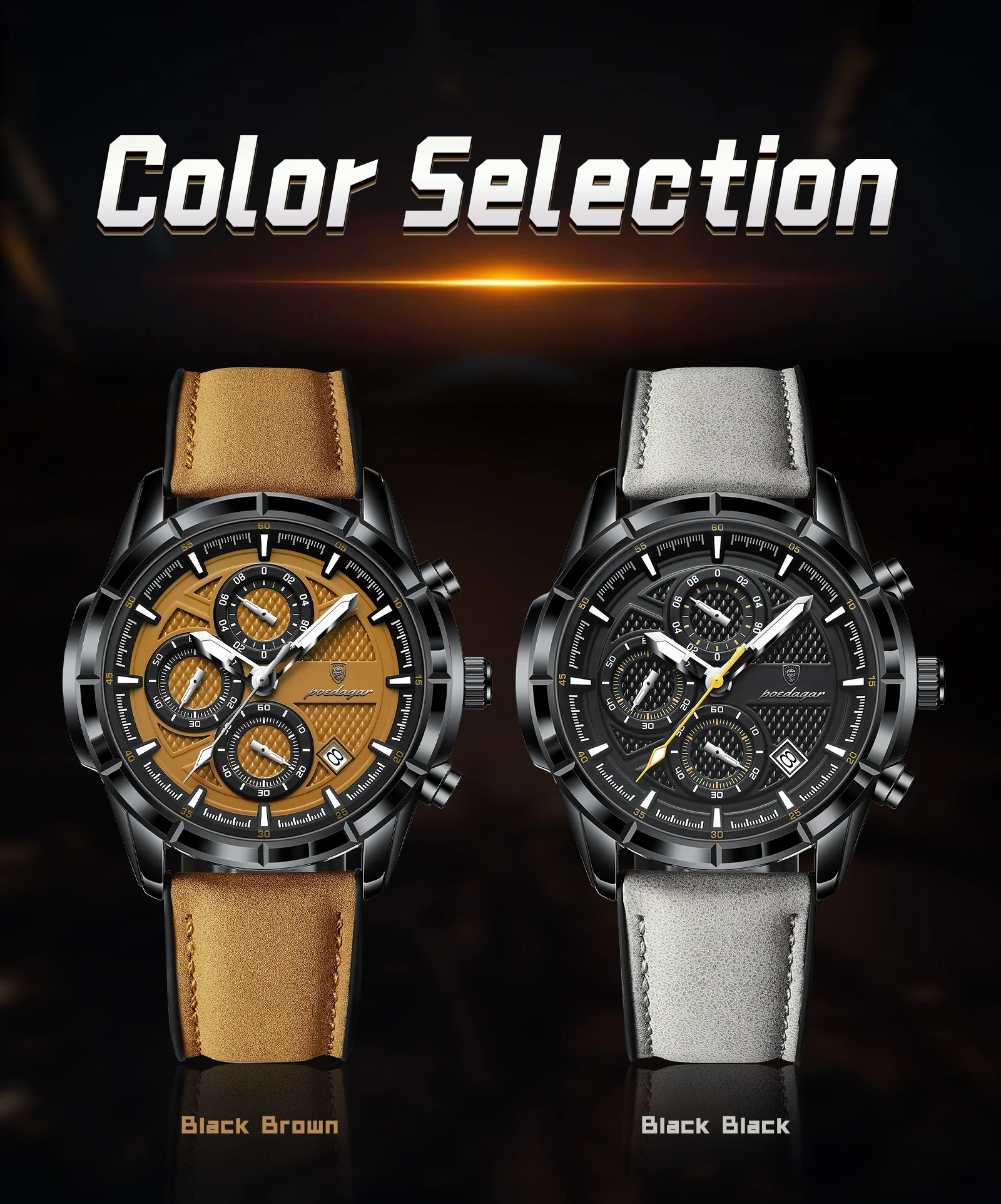 POEDAGAR Top Vintage Herren Armbanduhr Quarz Mode Leder Herrenuhren Datum Chronograph Wasserdicht Leuchtend Business Herrenuhr – Detail 7