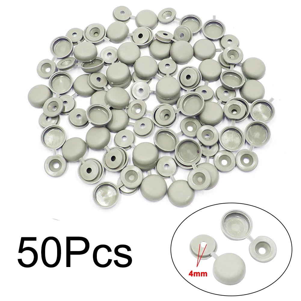 50pcs Gray Plastic Car Hinged Screw Cover Car Decoration 4mm Rivets Fastener Clips Screw Folding Lid Cover Interior Accessories