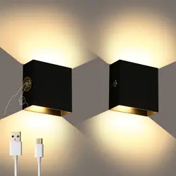 Candelabro de pared USB recargable, lámpara LED magnética de atenuación táctil montada en la pared para mesita de noche, pasillo y escalera