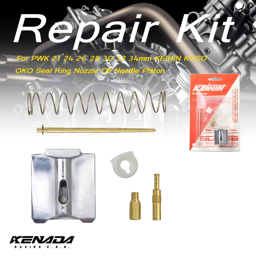 Kit de réparation de carburateur de moto, 1 ensemble, pour PWK 21 24 26 28 30 32 34mm KEIHIN KOSO OKO, bague d'étanchéité, buse, aiguille d'huile, Piston