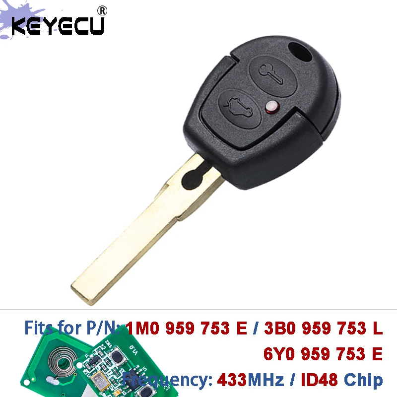 

KEYECU 433 МГц ID48 Чип-брелок для дистанционного управления автомобилем VW Fox 2006-2008, Citi Golf 2003, а также для Seat и Skoda