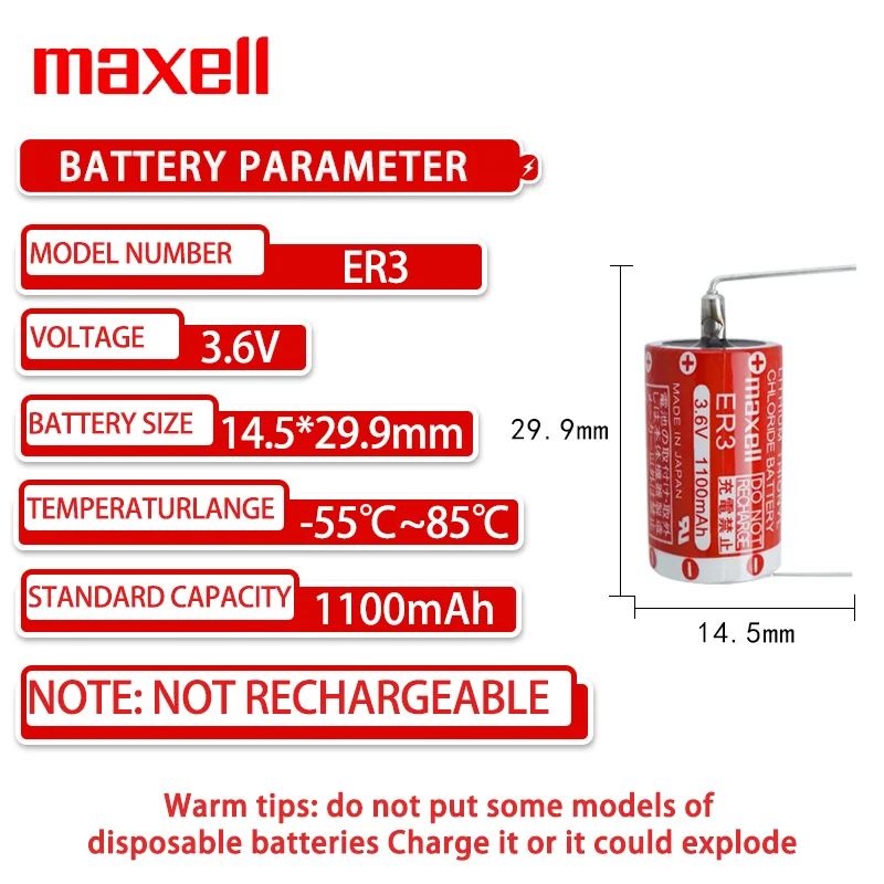 ER3 With DF13 PLUG 3.6V 1/2AA Used for Lithium Battery JZSP-BA01 of Yaskawa Servo Encoder