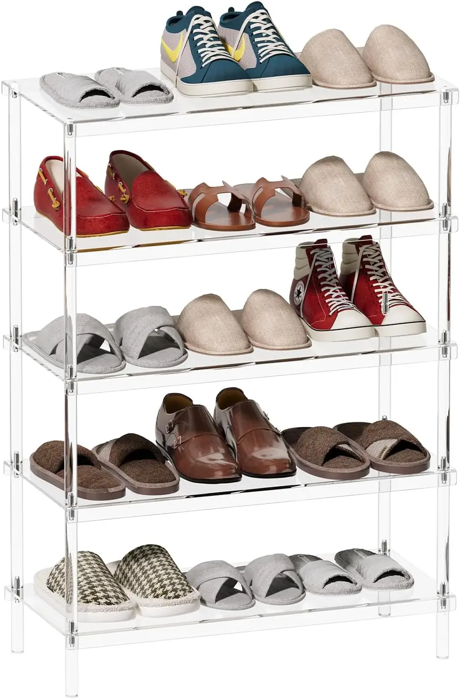 

5-Tier Acrylic Shoe Rack - Clear Shoe Rack Organizer - Modern Shoe Storage Shelf, Holds 15-18 Pairs Of Shoes For Entryway,