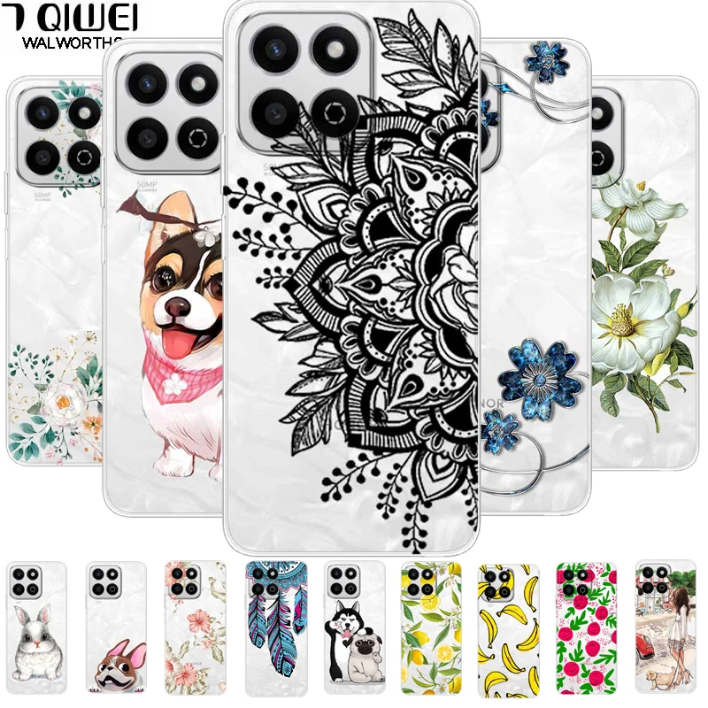 

For Honor 200 Smart Case Clear TPU Soft Silicone Lovely Animal Phone Print Cover for Honor 200 Smart 5G Transparent Cover Flower