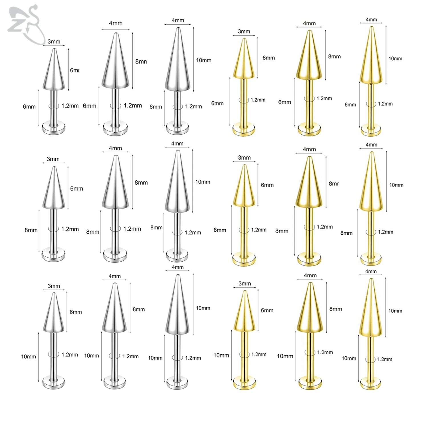 AOEDEJ 1 PC 16G Stainless Steel Long Spike Labret Lip Stud Silver Gold Color PunK Cone Helix Cartilage Tragus Piercing Earring