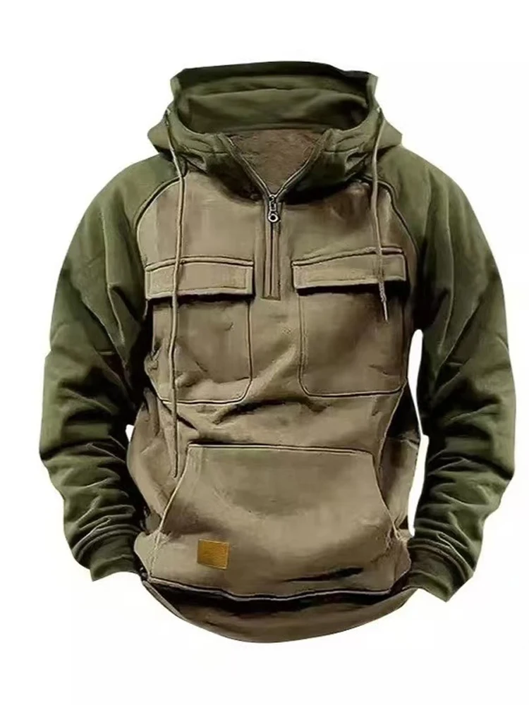 الشتاء الرجال الشارع الشهير خمر هوديي الخريف العصرية رجالي كتلة اللون قمصان سويت شيرت بقلنسوة سستة الرباط كم طويل فضفاض هوديس