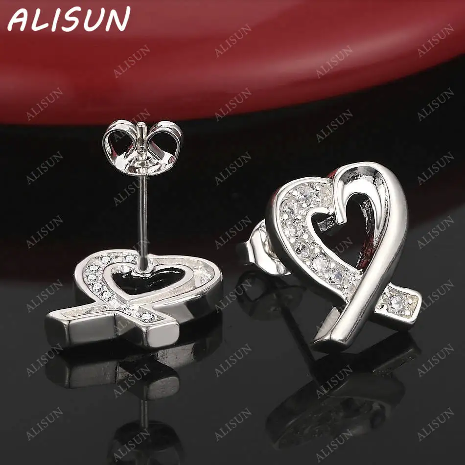 

ALISUN 925 Sterling Silver Zircons Heart Stud Earrings For Women Creativity Gifts Street All-match Party And Daily Wear