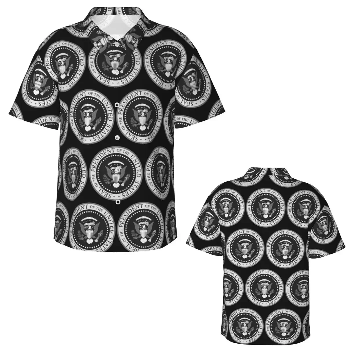 Seal Of The President Of The United States Hawaiian Shirts Casual Men Short Sleeve Shirt for Summer Beach Men's Lapel Tops
