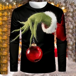 3D Christmas Lights Printed Men's Crew Neck Hoodie Lucky Christmas Casual Fashion Loose Clothing Merry Christmas Oversized