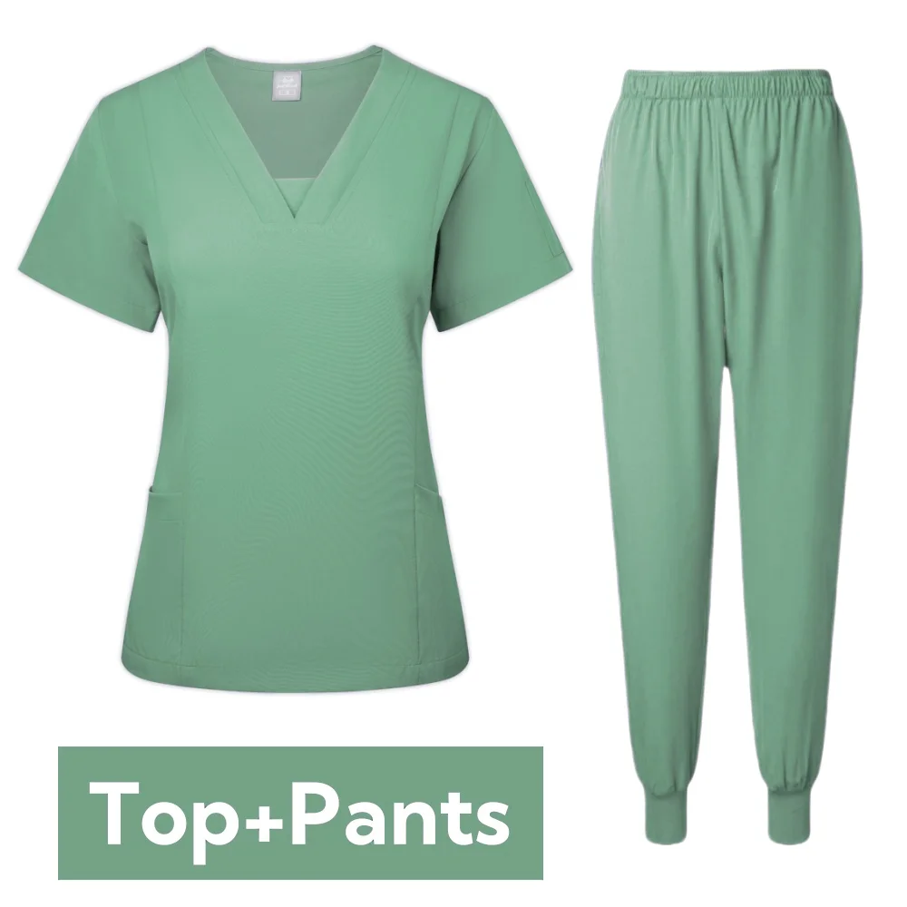 Uniformes médicos elásticos para mujer, Tops, pantalones, batas quirúrgicas, accesorios de enfermería, clínica Dental, salón de belleza, ropa de trabajo