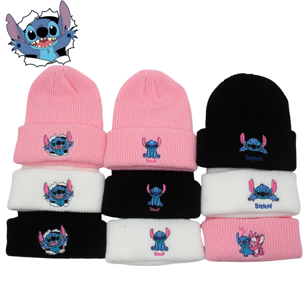 Stitch Knit Hat Cartoon Anime Embroidered Benie Cap Four Seasons Universal Cute Unisex Warm Stretchy Hats Outdoor Sports Hat