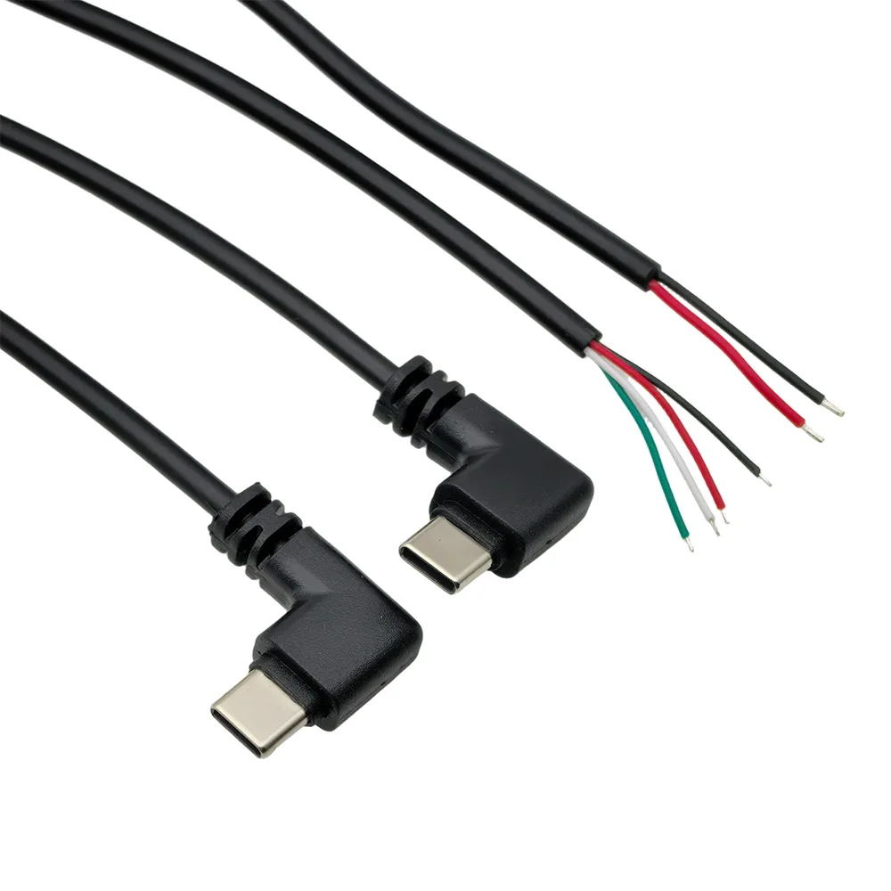 3Pcs 90 Degree USB Type C Male Plug 2/4 Pin to Bare Wire Open End Power Cord 5V USB-C Plug Supply Charging Cable DIY Repair 25CM
