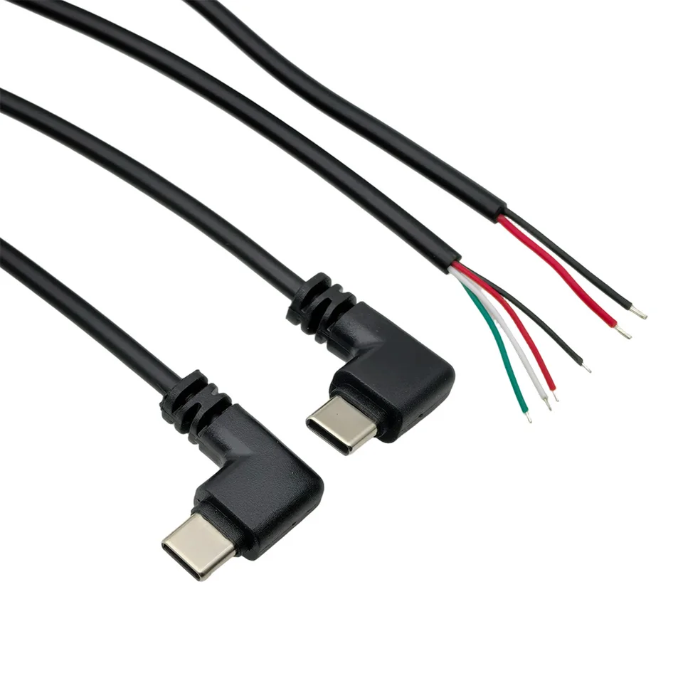 90 Degree USB C Male Plug 2/4 Pin 25CM DIY Repair Cable