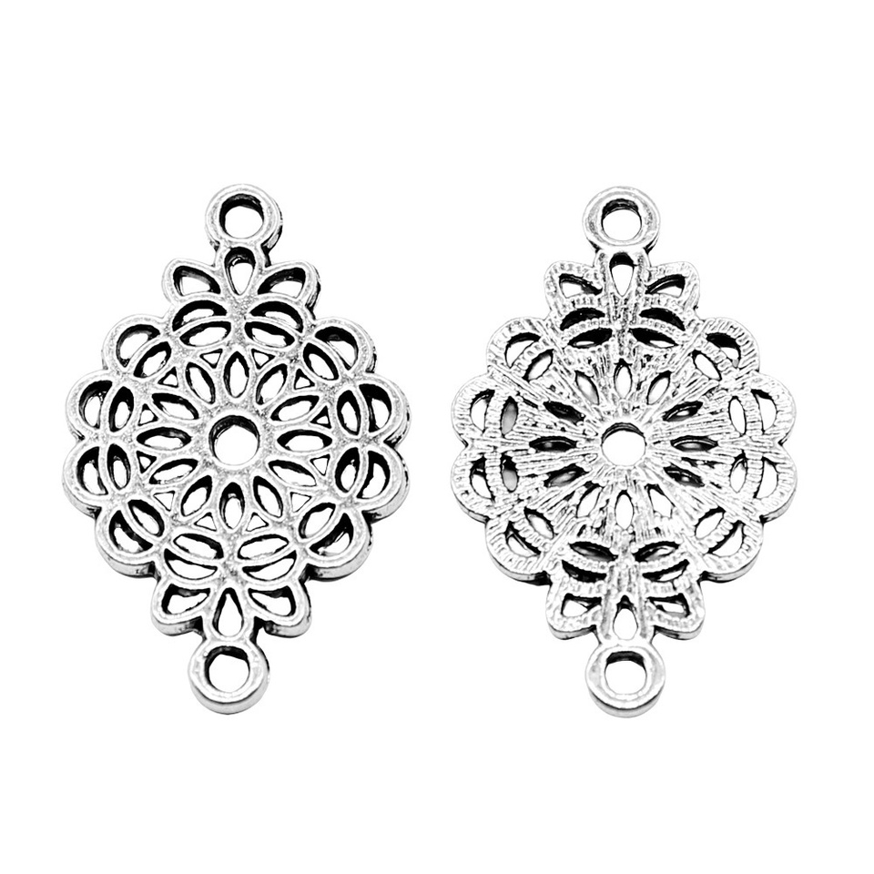  10pcs/lot 15x25mm Flower Piece Connector Charms For Jewelry Making Antique Silver Color 0.59x0.98inch 